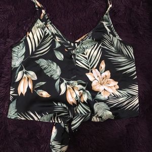 shein satin tank, ties at bottom.